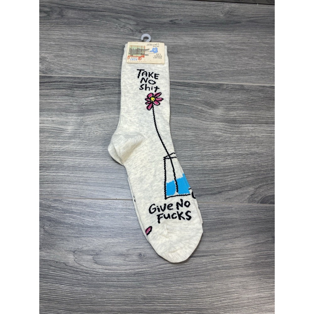 Brand New Funny Women's Shoe Size 5-10 Blue Q Red Take No Sh*t Socks Rare Cotton